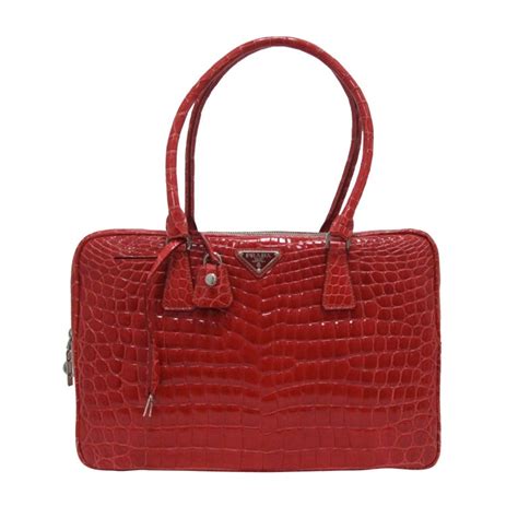 prada red alligator handbag